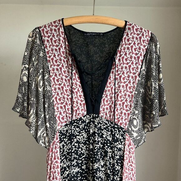 Zara‎ Mixed Print Maxi Dress Floral Flounce Romantic Feminine Asymmetrical Flowy - Picture 5 of 10